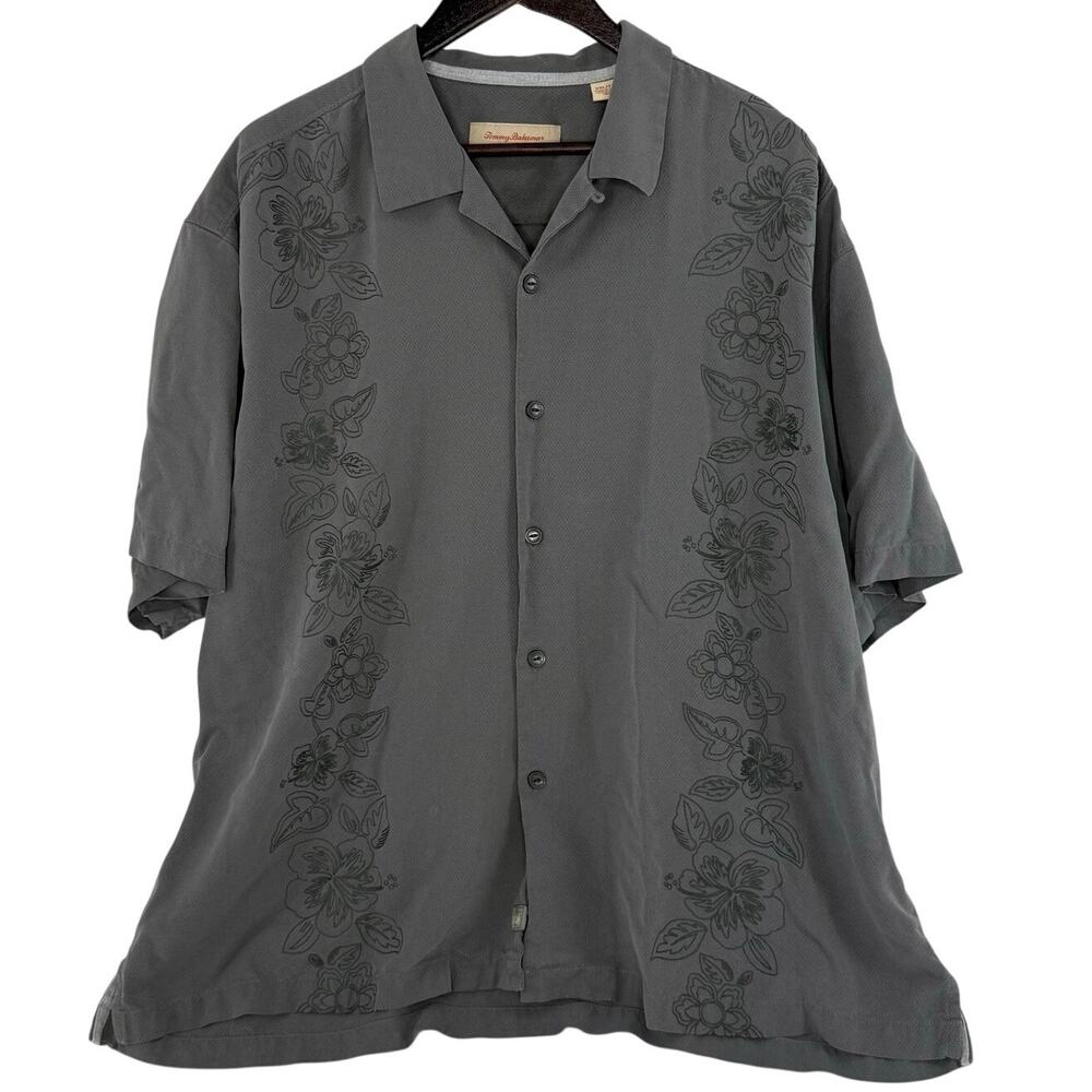 Tommy Bahama Mens XXL Gray Silk Floral Button Up Shirt
